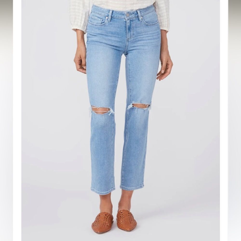 PAIGE Amber Mid‎ Rise Straight Fiesta Destructed Size 25